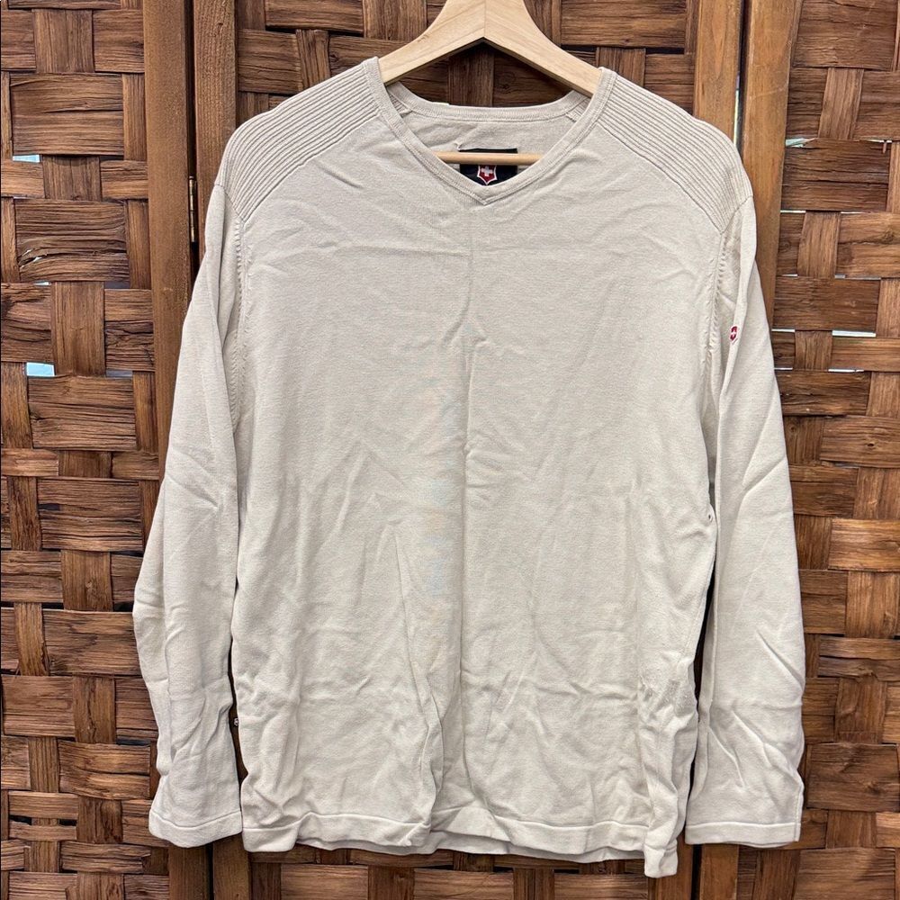 Vintage Victorinox Men's Beige Long Sleeve Shirt